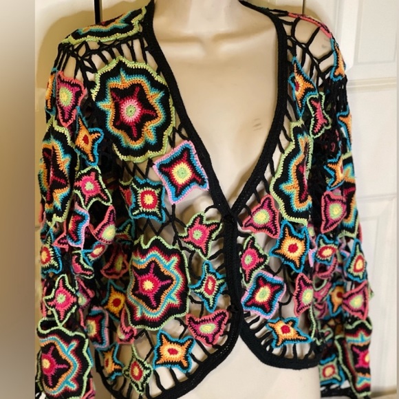 Norm Thompson Sweaters - NORM THOMPSON VINTAGE CROCHET RAINBOW GRANDMA SWEATER